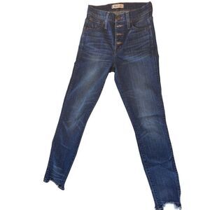 Madewell 10" High Riser Skinny Button Fly jeans Frayed Hem Sz 24 Dark Rinse GUC